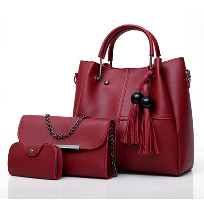 European and American fashion single shoulder Messenger bag ladies three-piece tassels mother bag