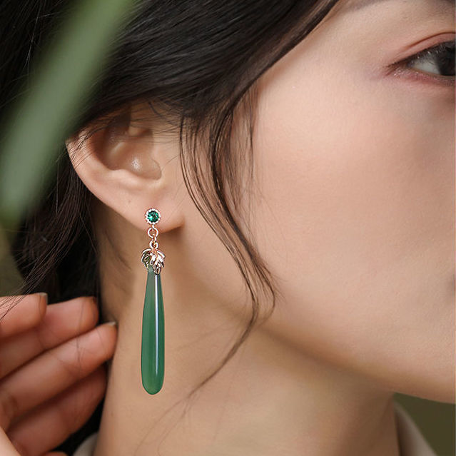 Chalcedony Green Agate Stud Earrings