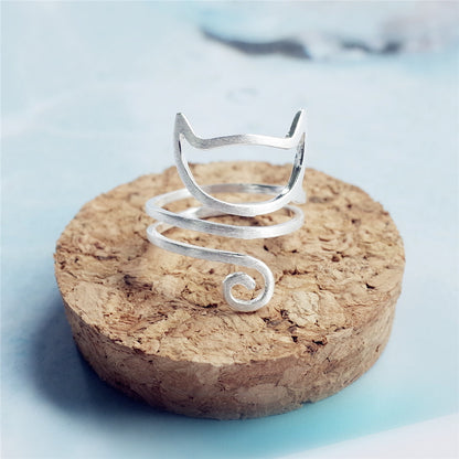 Bague chat mignon brossé par enroulement personnalisé en argent S925